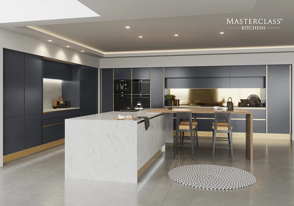 Masterclass H-Line kitchen from the Timeless Collection, featuring sleek cabinetry and contemporary design details.